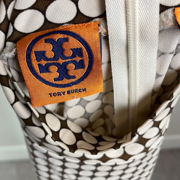 Tory Burch Brown Tan Dot Stretch Knit Back Zip Knit Top Small - Picture 7 of 8